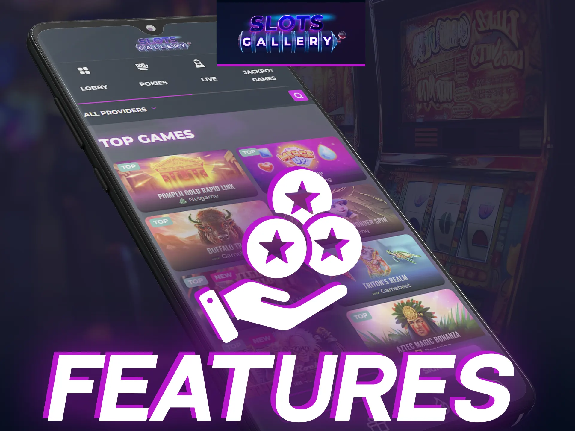 Slots Gallery app gives a lot of features to it`s users.