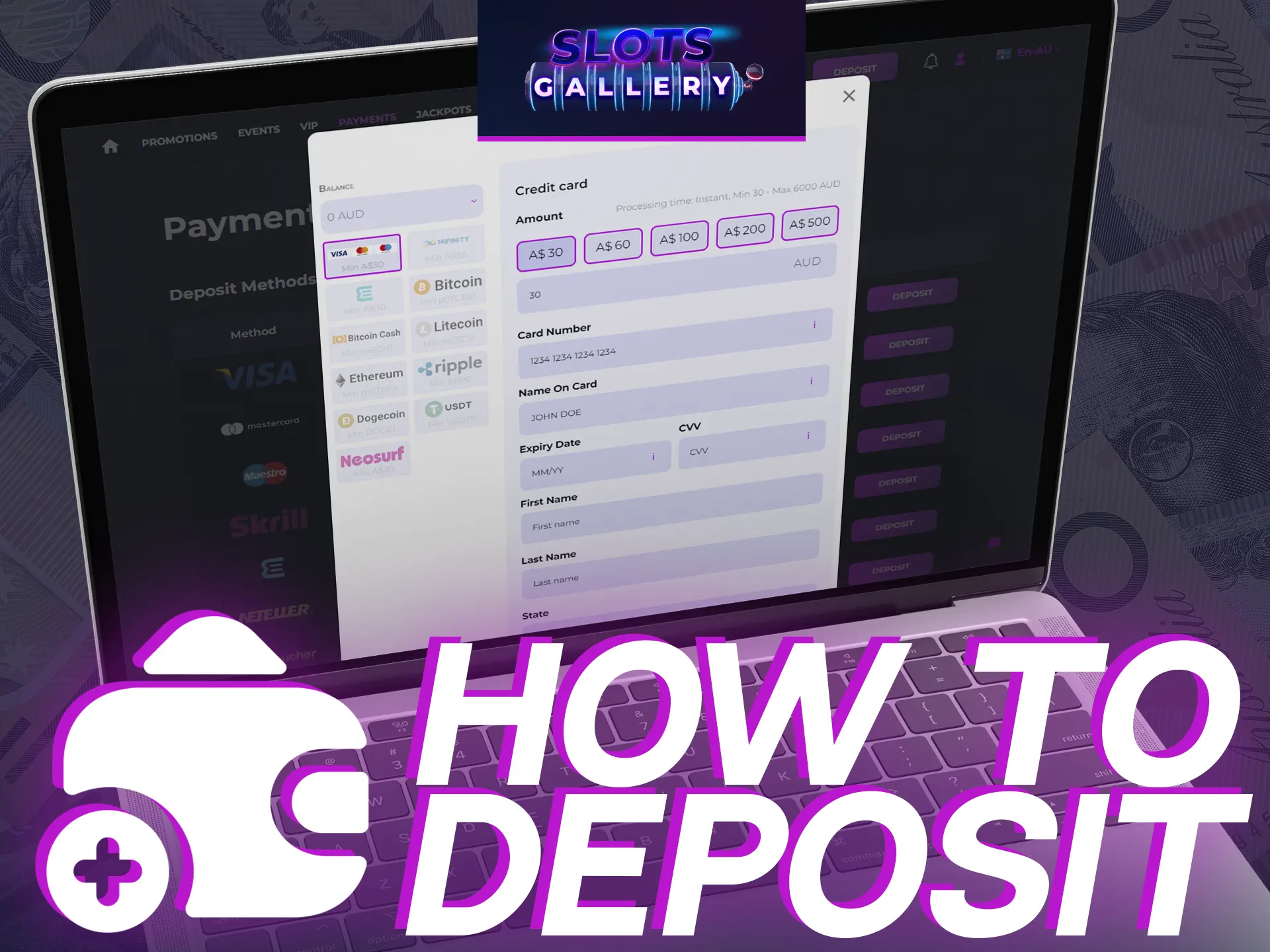 Learn how you can deposit at Slots Gallery.