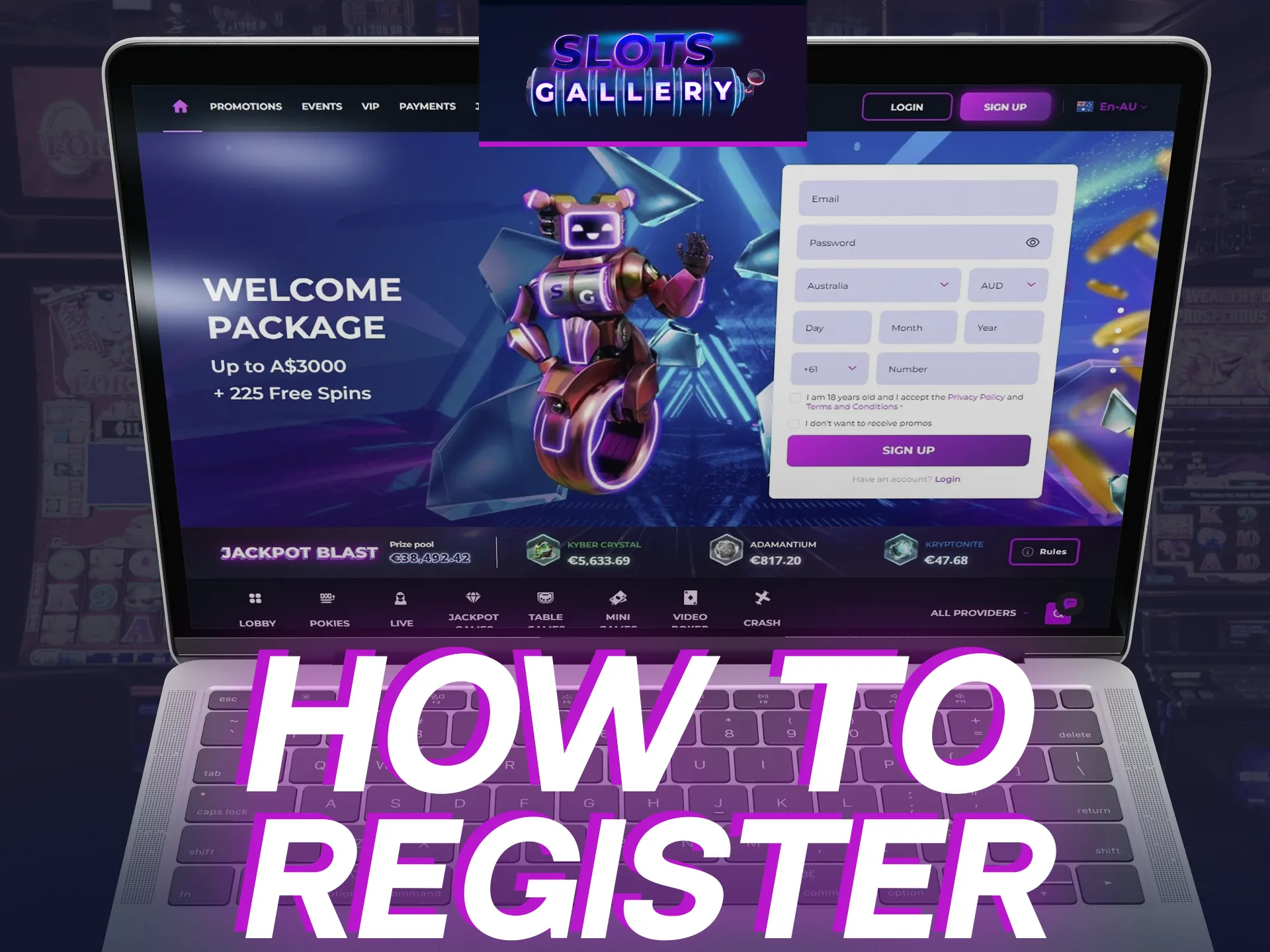 Check the instruction how you can register at Slots Gallery.