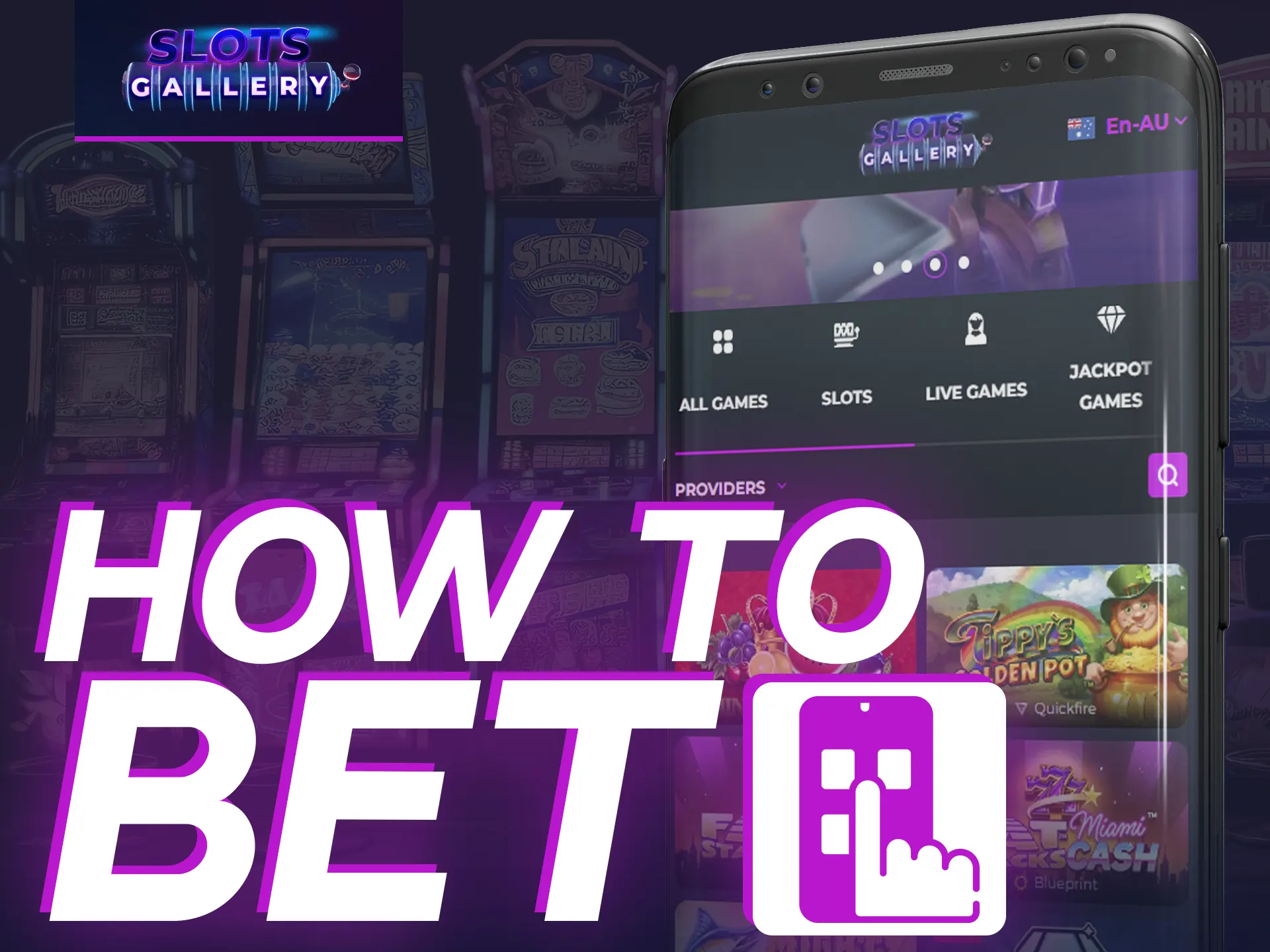 Bet on Slots Gallery app - log in, deposit, start playing.