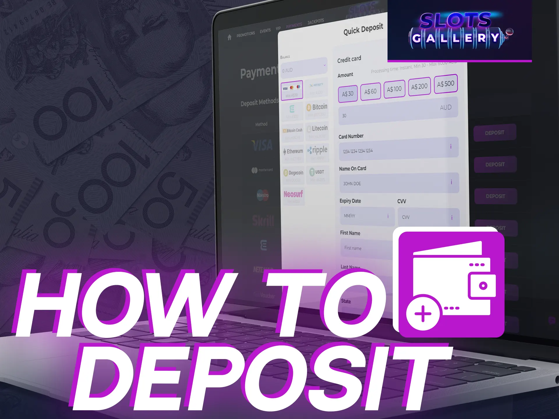 Easily deposit with Slots Gallery by signing in and confirming.