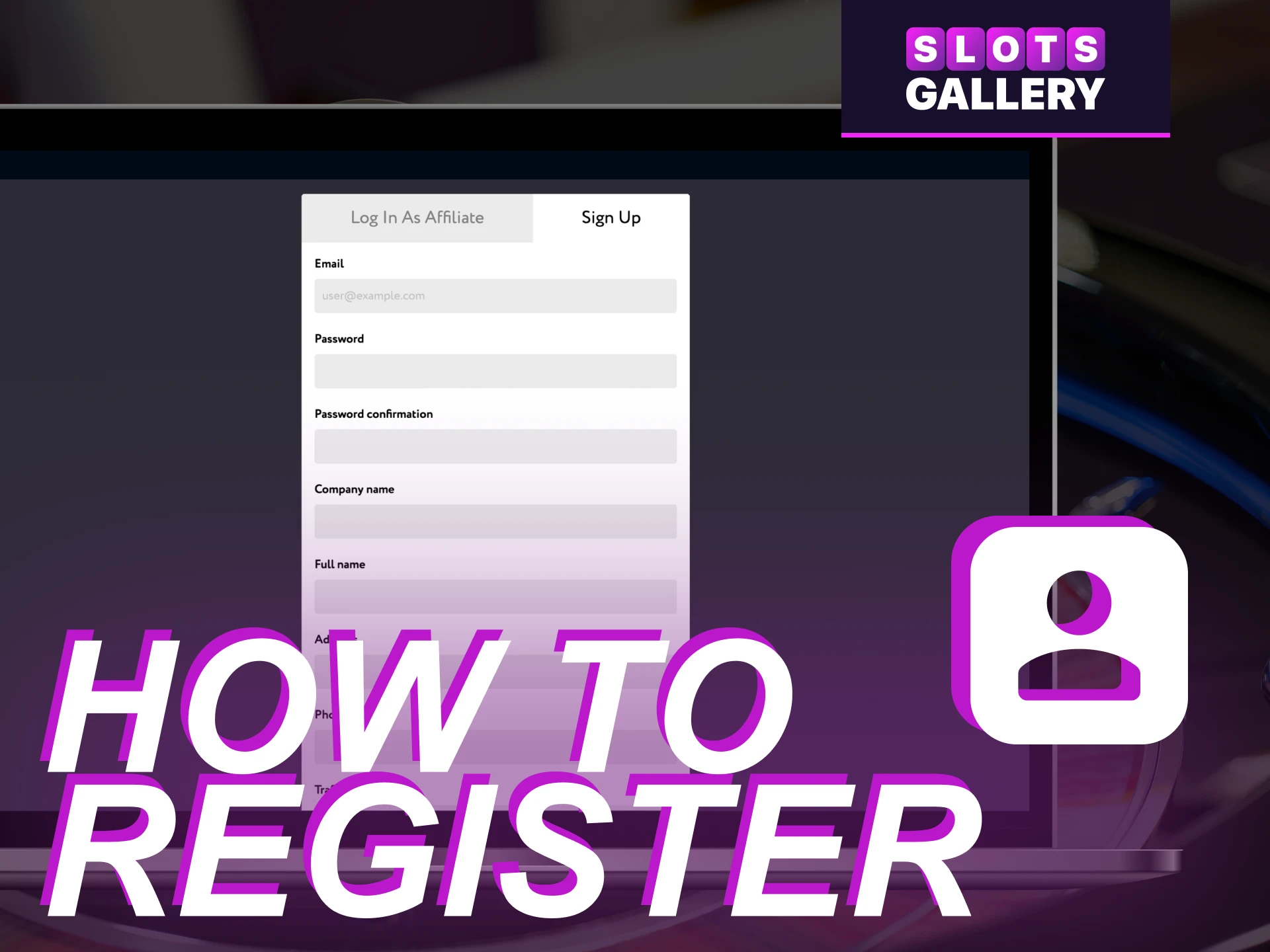 Instructions for users on how to register in the affiliate program of the online casino Slots Gallery.
