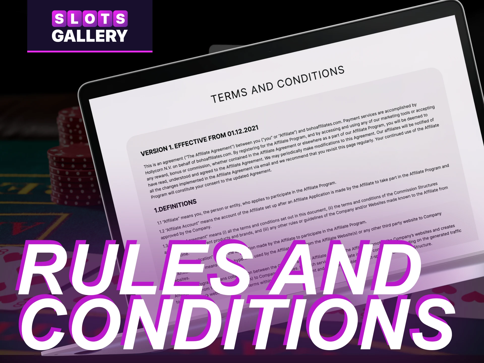 What are the rules and conditions for participation in the affiliate program of the Slots Gallery online casino.
