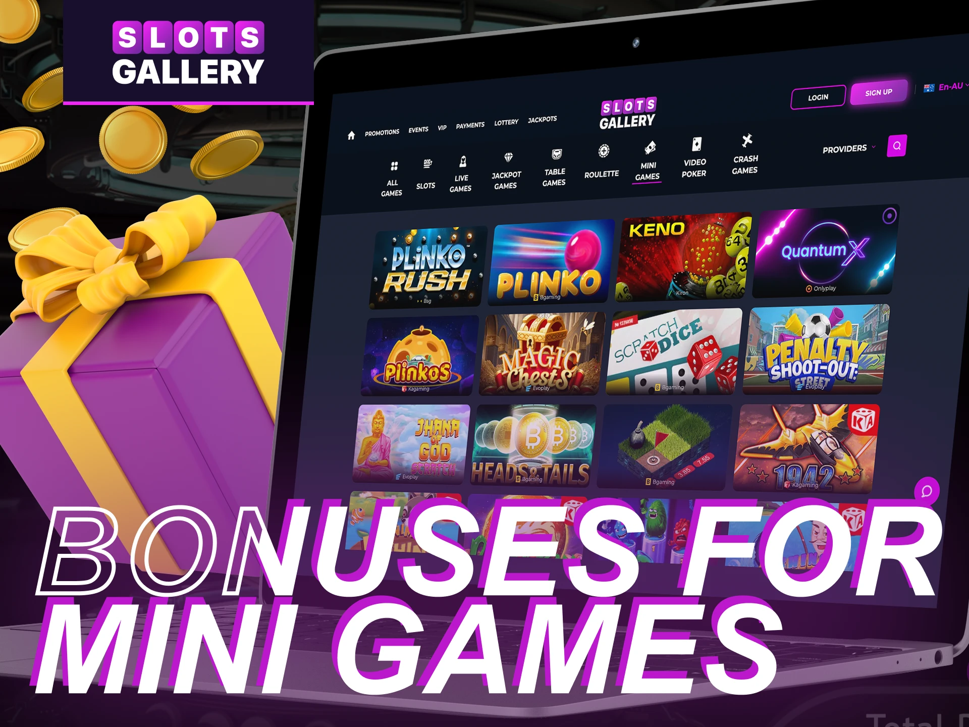 Are there bonuses for mini games at the Slots Gallery online casino.