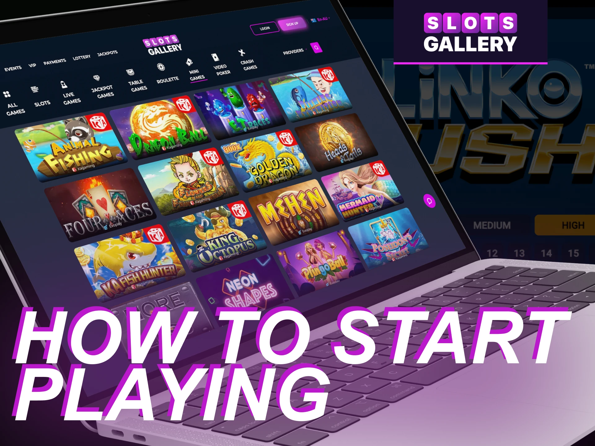 Instructions for users on how to start playing mini games in the Slots Gallery online casino.